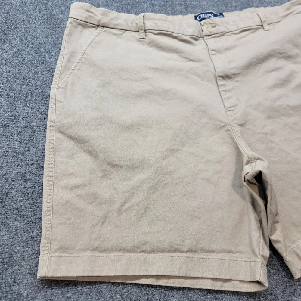 Chaps Mens Khaki Tan Stretch Chino Shorts Size 48 Flat Front Cotton Twill Casual